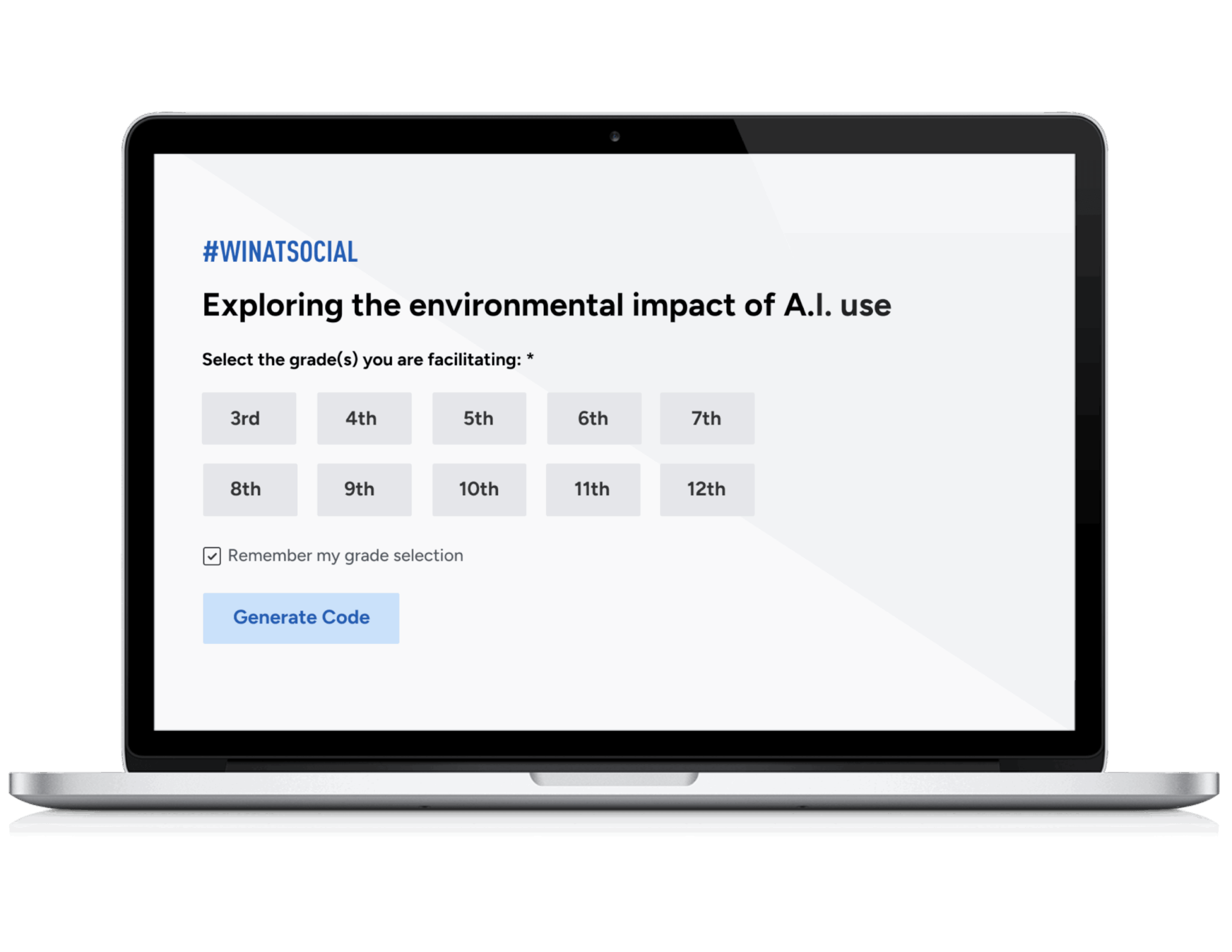 laptop with selected grades and selected standards