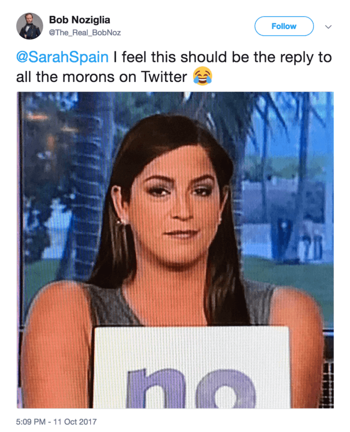 Tweet by Bob Noziglia featuring Sarah Spain